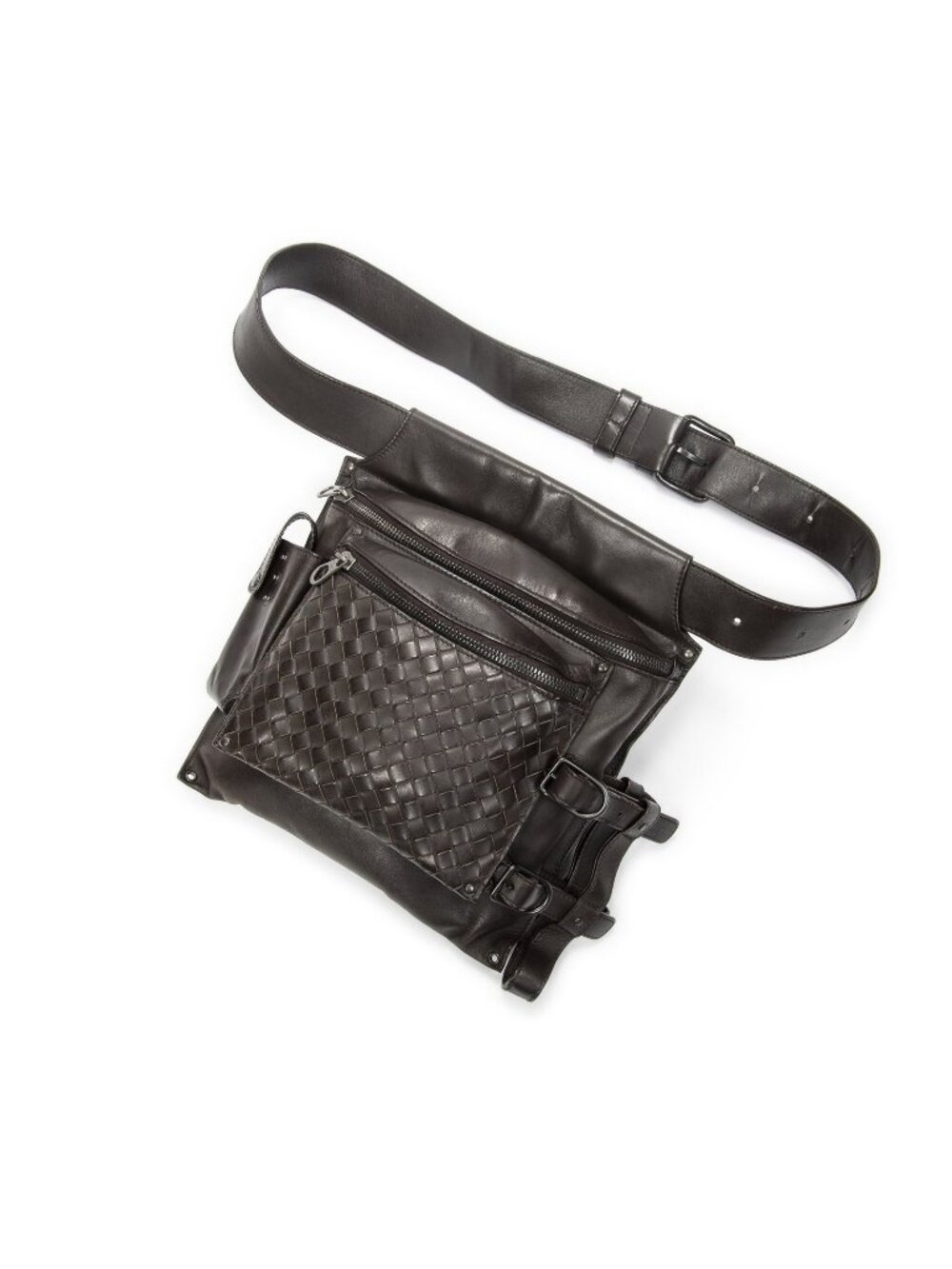 Bottega Veneta Utility Front Pocket Waist Bag Dark Brown Trim Intrecciato